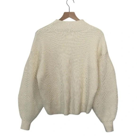 NWT Anthropologie Maeve Ivory Rib Knit Sweater, Mock Neck, Balloon Sleeves,Small - Picture 4 of 15